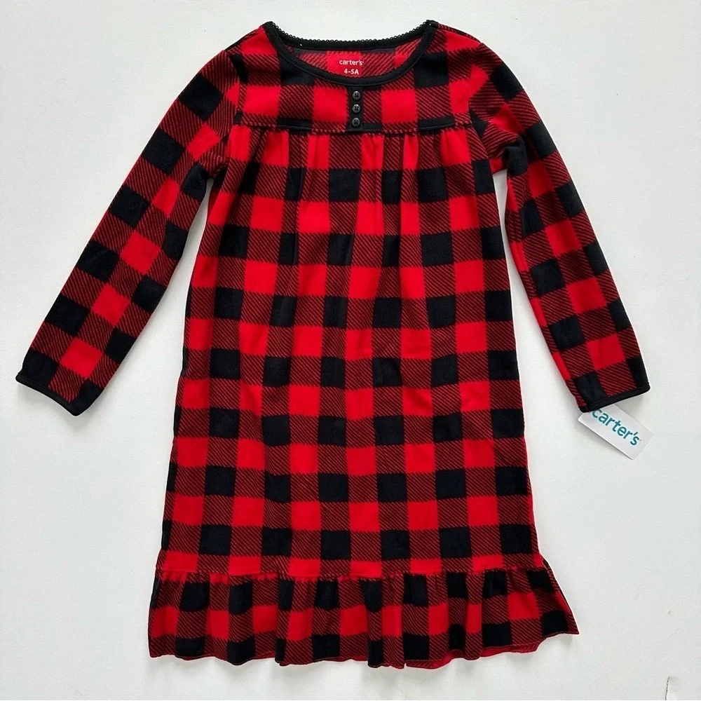 Carter's Red and Black Plaid Girls Nightgown Size 4-5